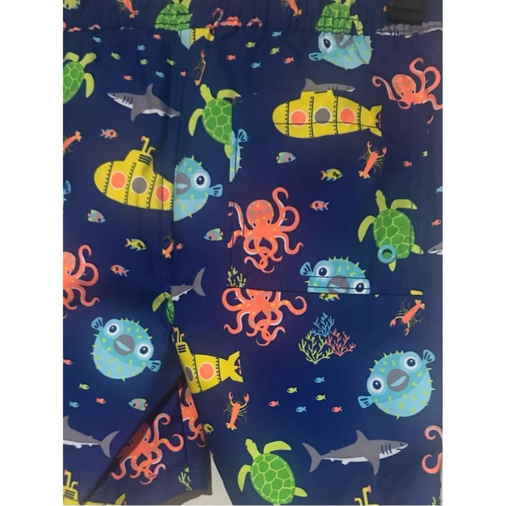 NWT GYMBOREE Navy Blue Kids' Ocean Print Sea Animals Swim Trunks Size 7